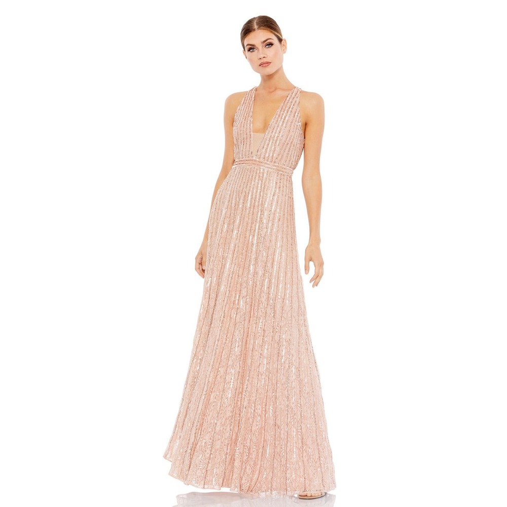 Mac Duggal‎ Rose Sequin Beaded V-Neck Gown | Size 10 | NWT
